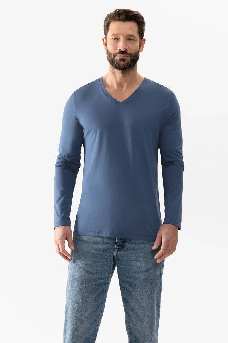 Mey Dry Cotton Colour V-hals T-shirt lange mouw - Elzinga Kousen