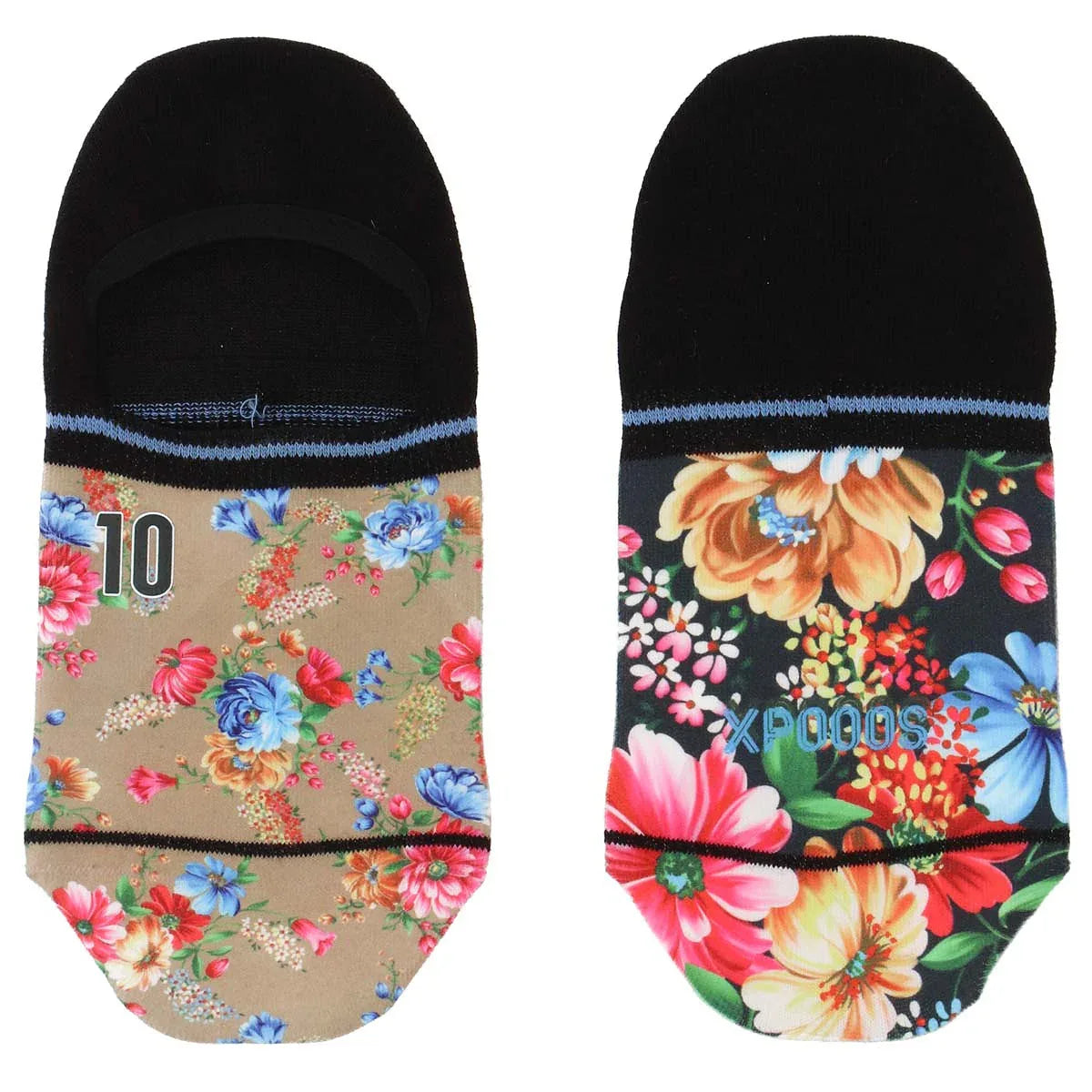 XPOOOS Twinny Flowers Footies Dames – Bloemenprint & Anti-slip - Elzinga Kousen
