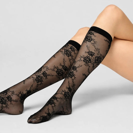 Oroblu Pure Lace 20 kniekousen – Kantlook Bloemendessin
