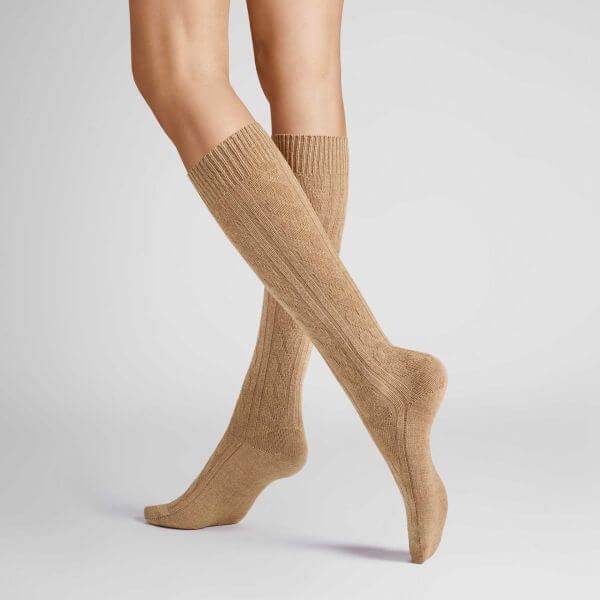 Hudson Winter Plaid Kabel Kniekous Wol - Elzinga Kousen