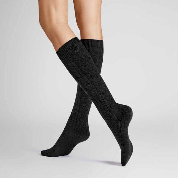 Hudson Winter Plaid Kabel Kniekous Wol - Elzinga Kousen